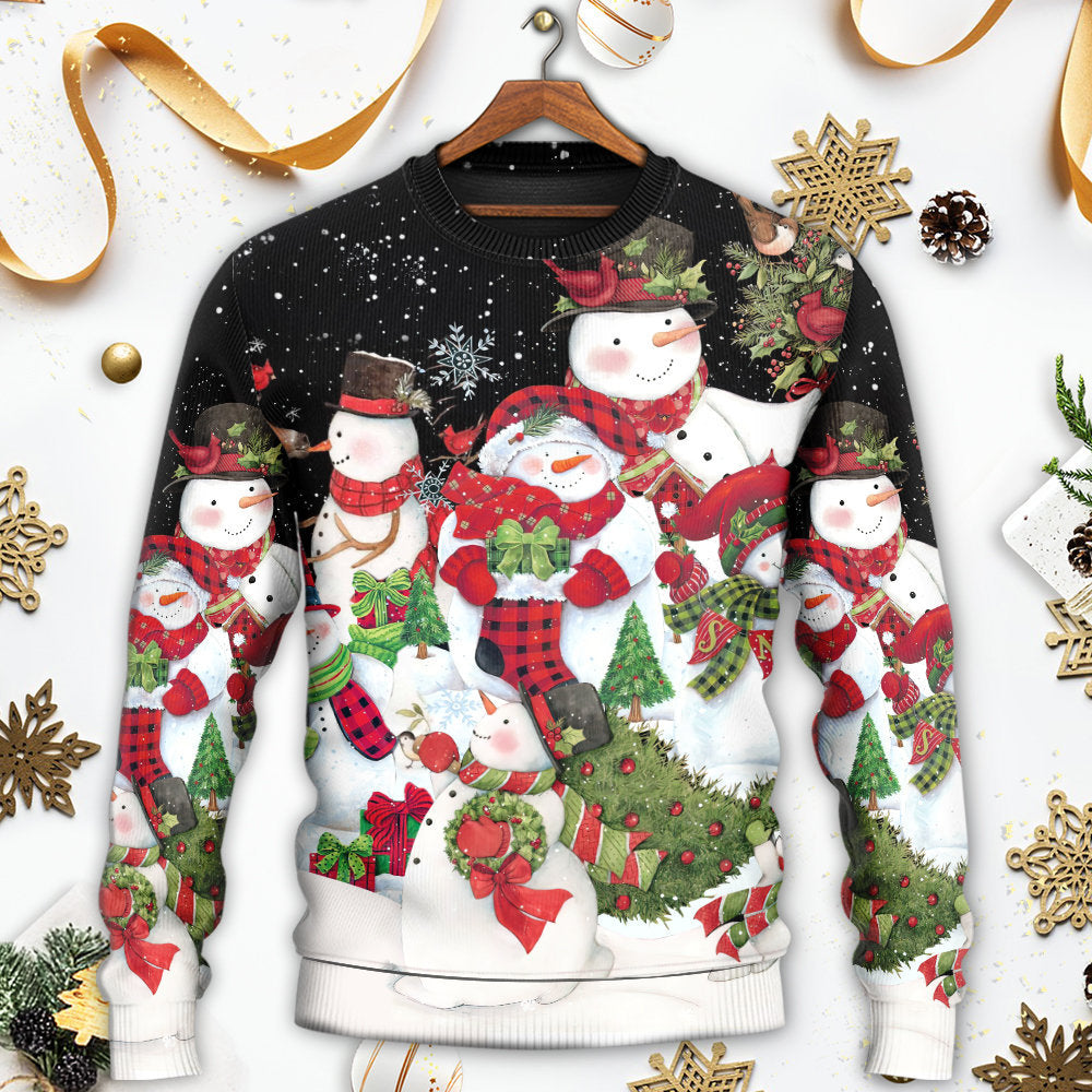 Christmas Cutie Snowman Happy Xmas Cardinal - Sweater - Ugly Christmas Sweaters - Owls Matrix LTD