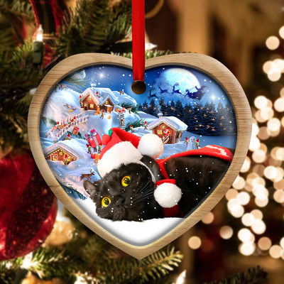 Christmas Black Cat Happy Xmas Light Decor Tree Hanging - Heart Ornament - Owls Matrix LTD