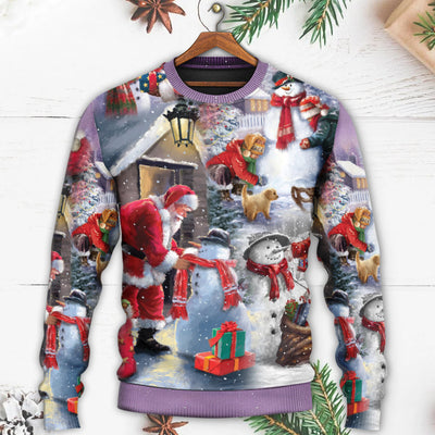 Christmas Santa Claus Build Snowman Gift For You - Sweater - Ugly Christmas Sweaters - Owls Matrix LTD