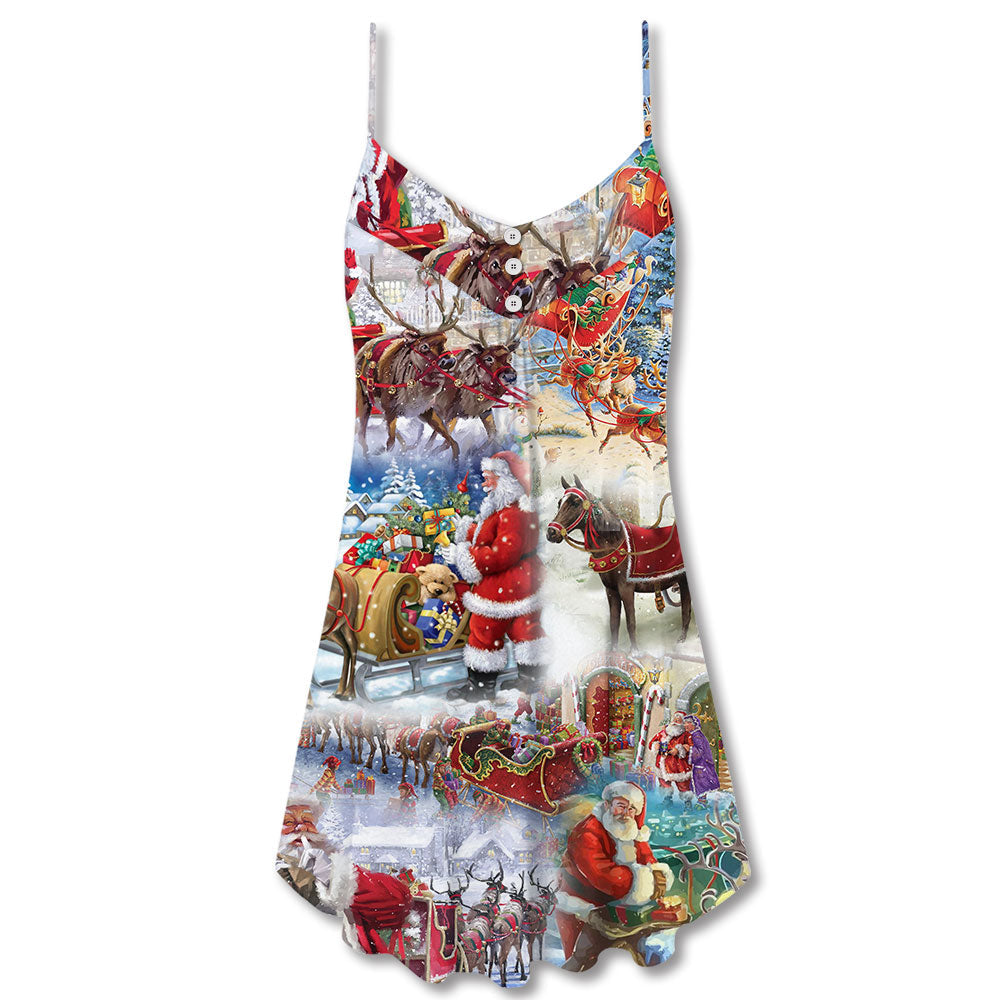 Christmas Snow Santa Be Claus - V-neck Sleeveless Cami Dress - Owls Matrix LTD