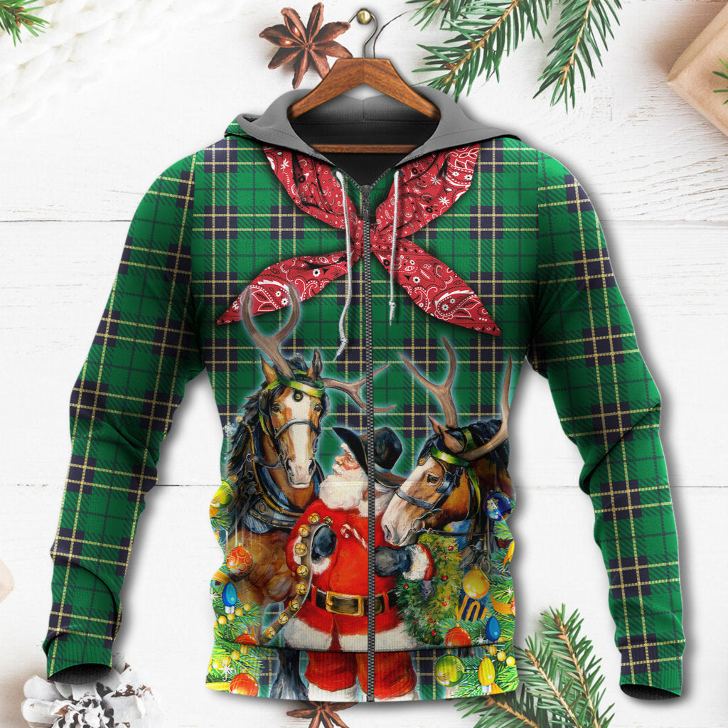 Christmas Santa Cowboy Christmas Green Style - Hoodie - Owls Matrix LTD