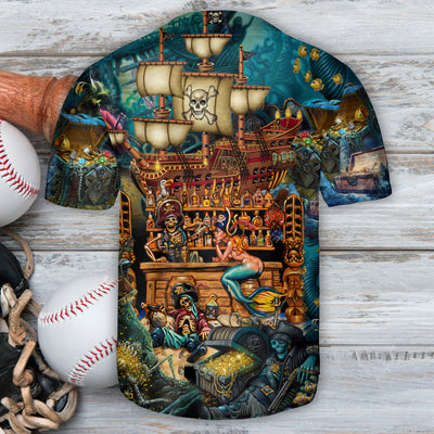 Skull Pirate Treasure Night On The Sea Style - Baseball Jersey - Owls Matrix LTD