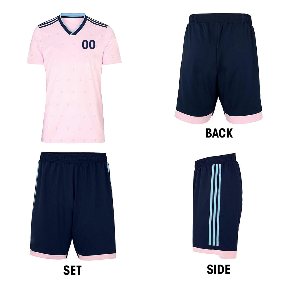 Custom Pink Pastel And Blue Sky Navy - Soccer Uniform Jersey