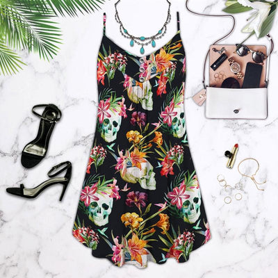 Skull Flowers Love Summer Tropical Style - Summer Dress - Owls Matrix LTD