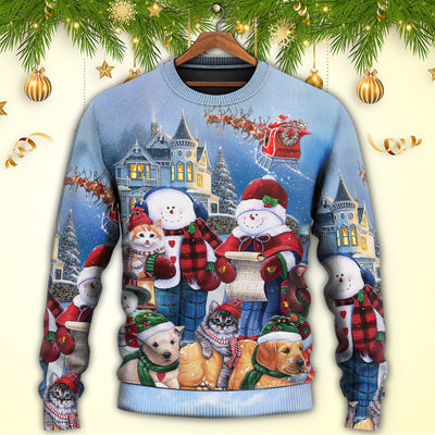 Christmas Family In Love Snowman So Happy Xmas Art Style - Sweater - Ugly Christmas Sweaters - Owls Matrix LTD