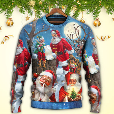 Christmas Funny Santa Claus Elf Xmas Is Coming Blue Sky Art Style - Sweater - Ugly Christmas Sweaters - Owls Matrix LTD