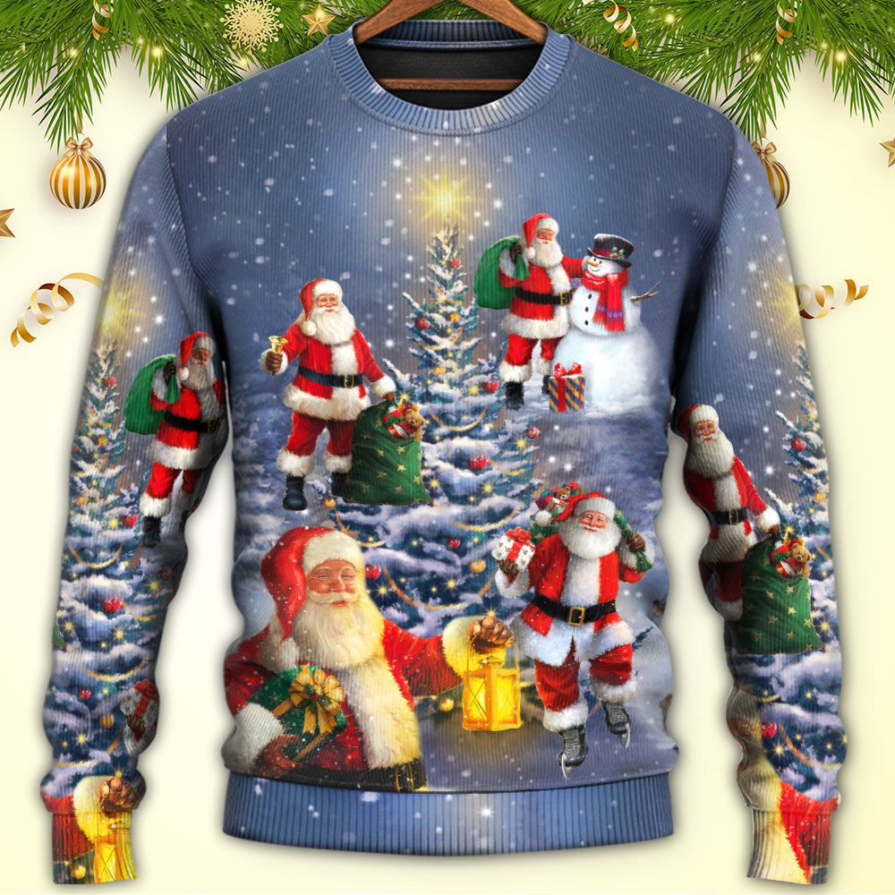 Christmas Santa Claus In Love Light Xmas Tree - Sweater - Ugly Christmas Sweaters - Owls Matrix LTD