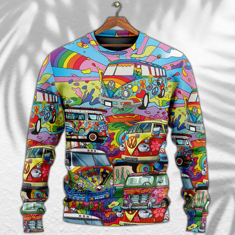 Hippie Van Colorful Art Peace - Sweater - Ugly Christmas Sweaters - Owls Matrix LTD