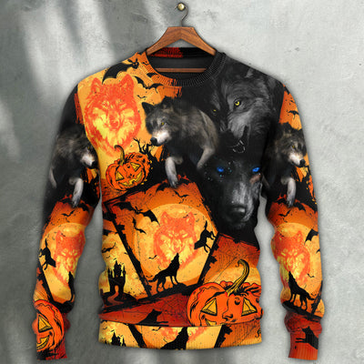 Halloween Wolf Pumpkin Scary - Sweater - Ugly Christmas Sweaters - Owls Matrix LTD