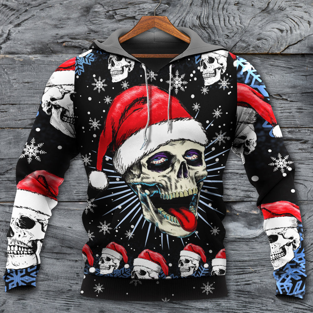 Skull Christmas On The Naughty Listand I Regret Nothing - Hoodie - Owls Matrix LTD
