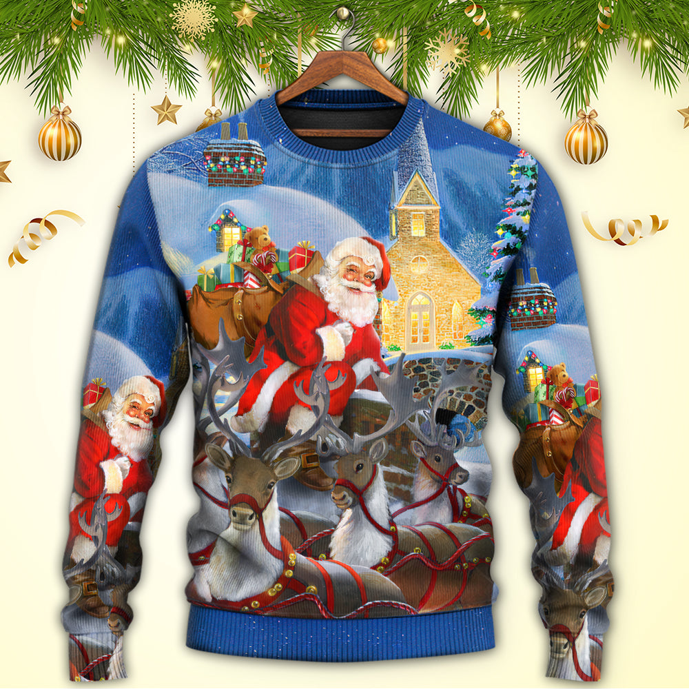 Christmas Santa Claus Reindeer Gift For Xmas Art Style - Sweater - Ugly Christmas Sweaters - Owls Matrix LTD