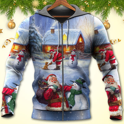Christmas Santa Love Snowman In The Village Gift For Xmas - Hoodie - Owls Matrix LTD
