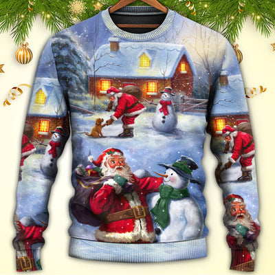 Christmas Santa Love Snowman In The Village Gift For Xmas - Sweater - Ugly Christmas Sweaters - Owls Matrix LTD