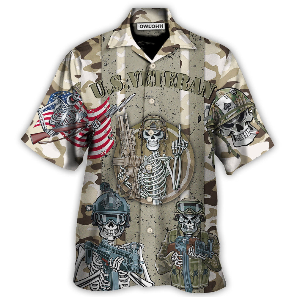 Hawaiian Shirt / Adults / S Veteran Us America Flag Skull Style - Hawaiian Shirt - Owls Matrix LTD