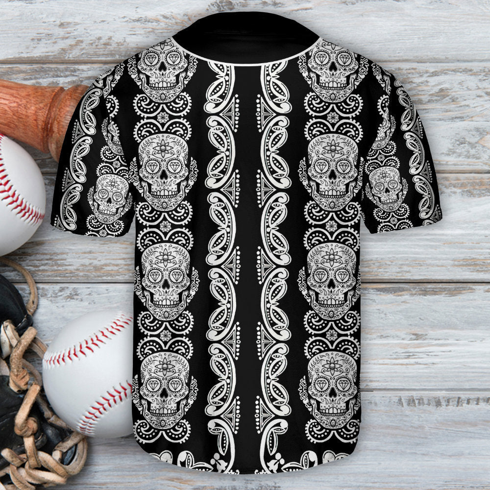 Skull Diamond Pattern Black And White - Baseball Jersey - Owls Matrix LTD