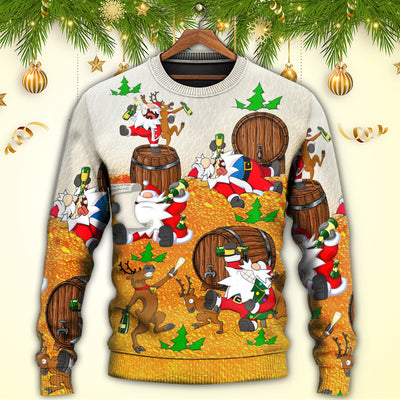 Christmas Santa Claus Drunk Beer Funny Happy Xmas - Sweater - Ugly Christmas Sweaters - Owls Matrix LTD