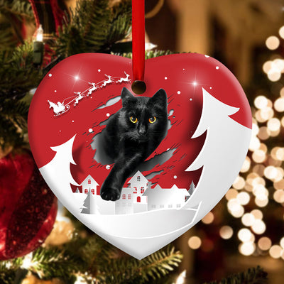 Christmas Black Cat Love Xmas Paper Cut Decor Tree Hanging - Heart Ornament - Owls Matrix LTD