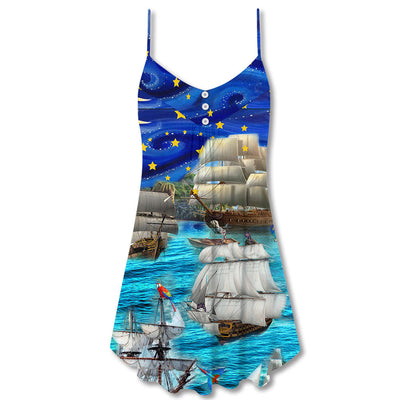 Sailing Love Ocean And Sky Christmas Style - V-neck Sleeveless Cami Dress - Owls Matrix LTD