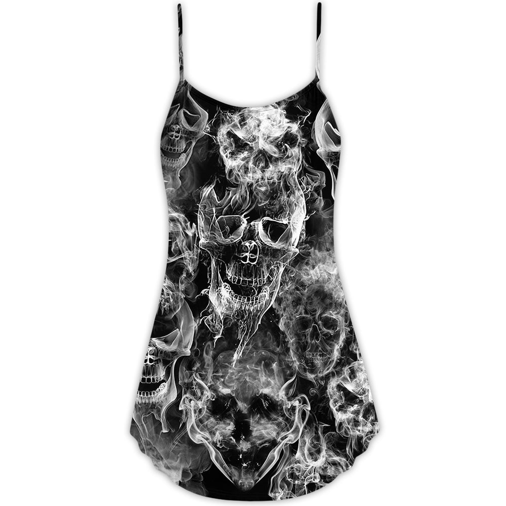 Skull Smoke Kill This Life - V-neck Sleeveless Cami Dress - Owls Matrix LTD