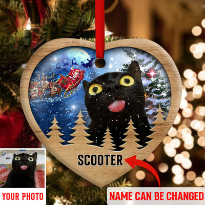 Christmas Black Cat Funny Love Xmas Light Decor Tree Hanging Custom Photo Personalized - Heart Ornament - Owls Matrix LTD