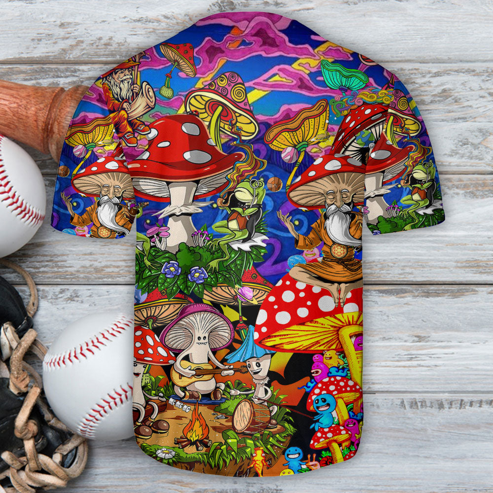 Hippie Mushroom Happy Life - Baseball Jersey - Owls Matrix LTD