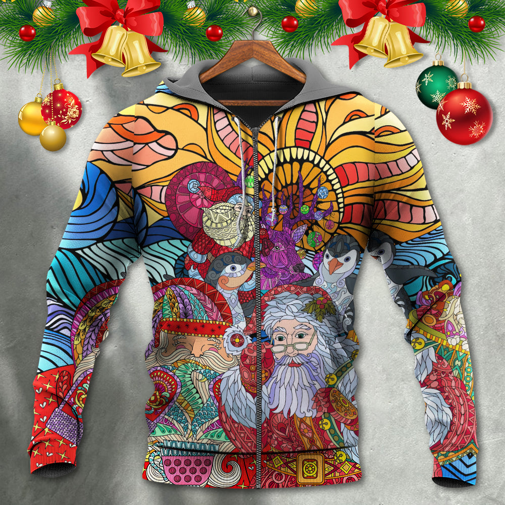 Christmas Santa Colorful Geometry - Hoodie - Owls Matrix LTD