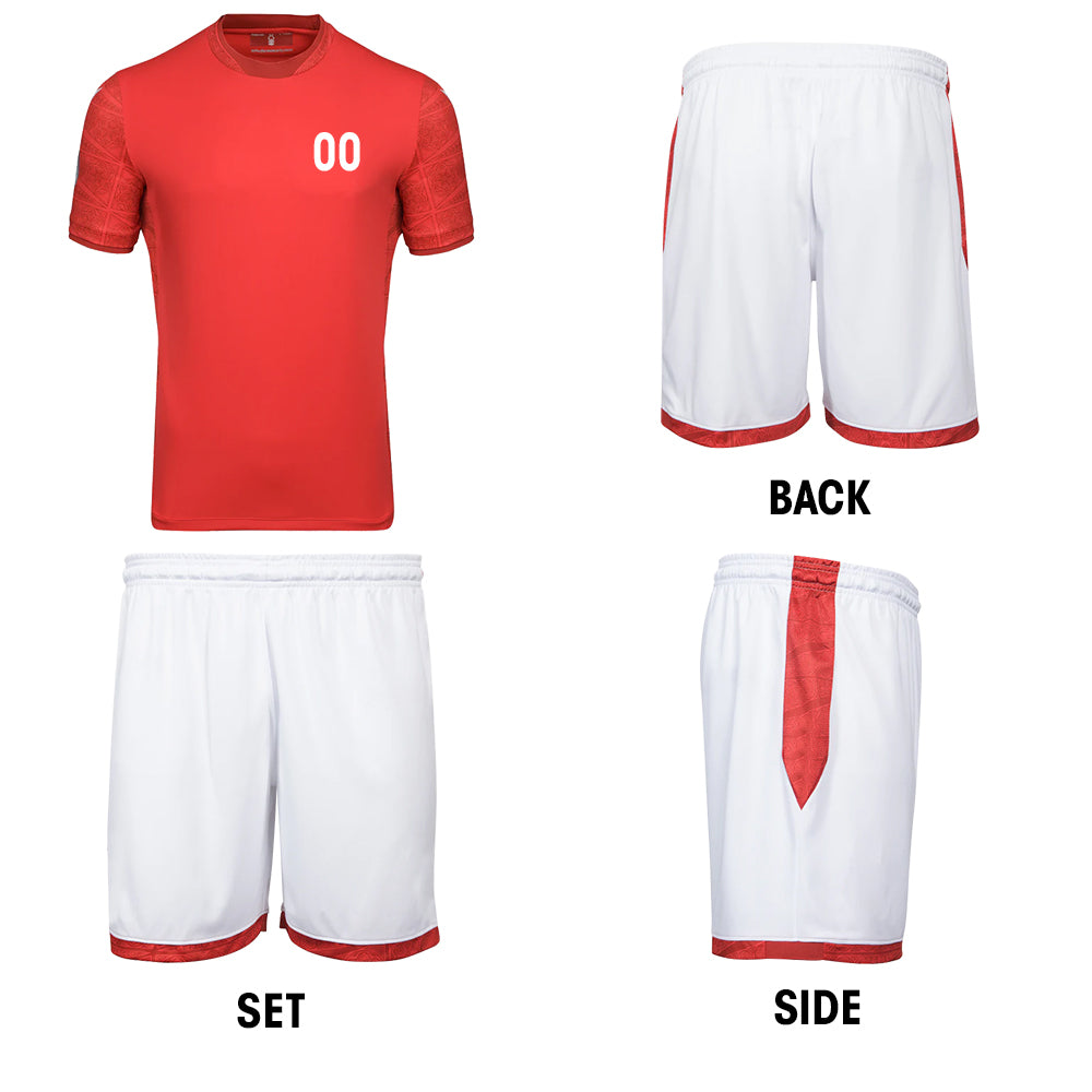Custom Red Traditional Pattern And White - Soccer Uniform Jersey