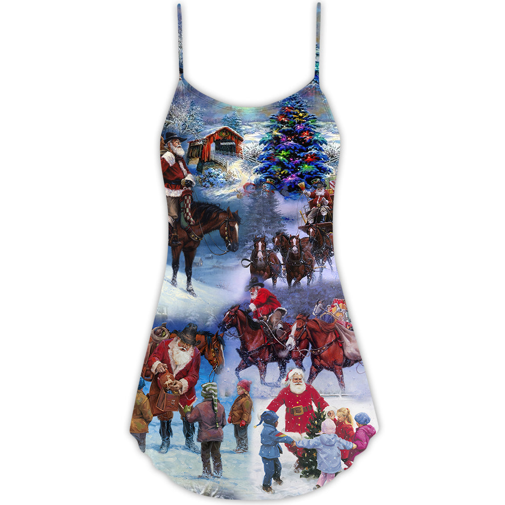 Santa Cowboy Christmas Love Children - V-neck Sleeveless Cami Dress - Owls Matrix LTD