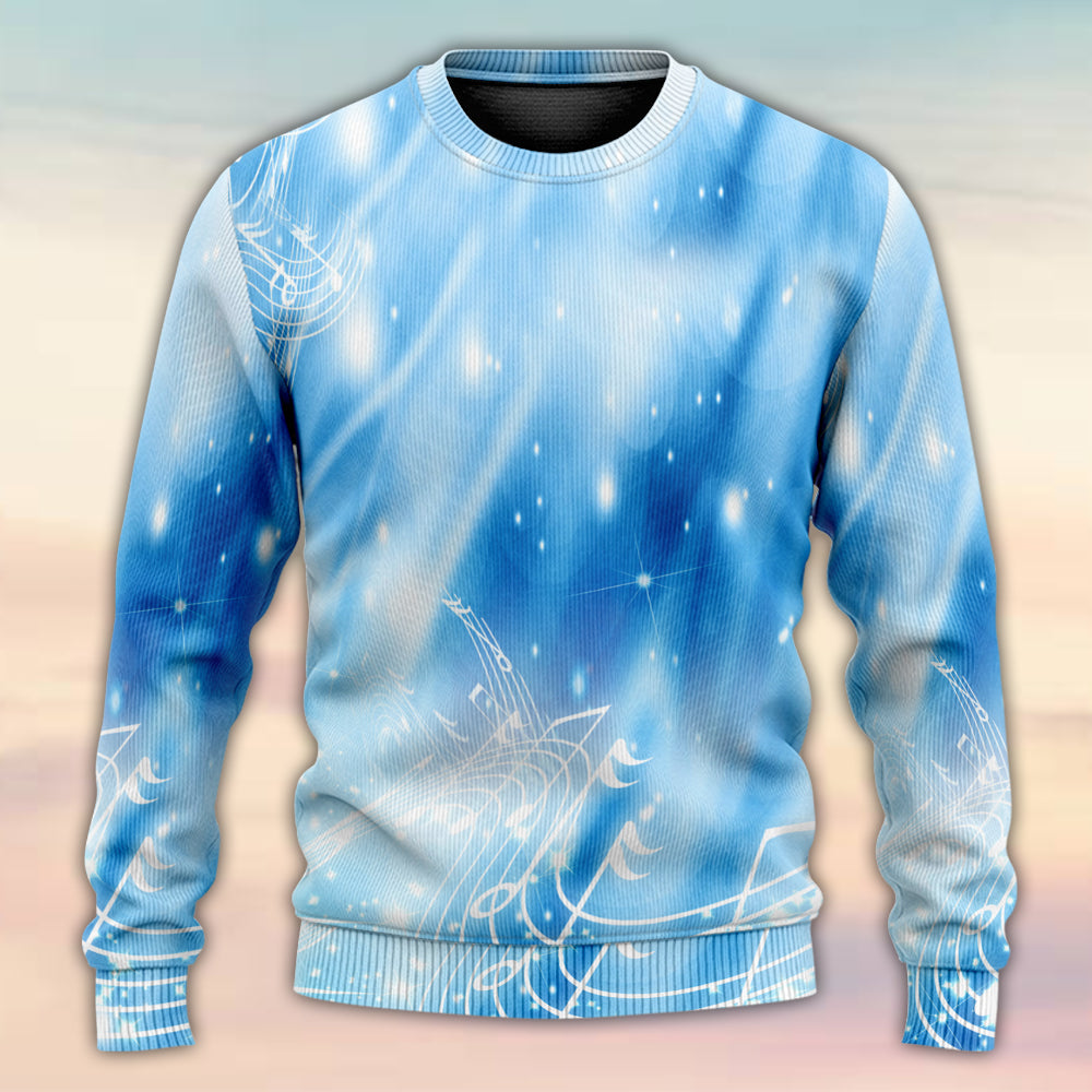 Music Musical Notes on A Dark Blue - Sweater - Ugly Christmas Sweaters - Owls Matrix LTD