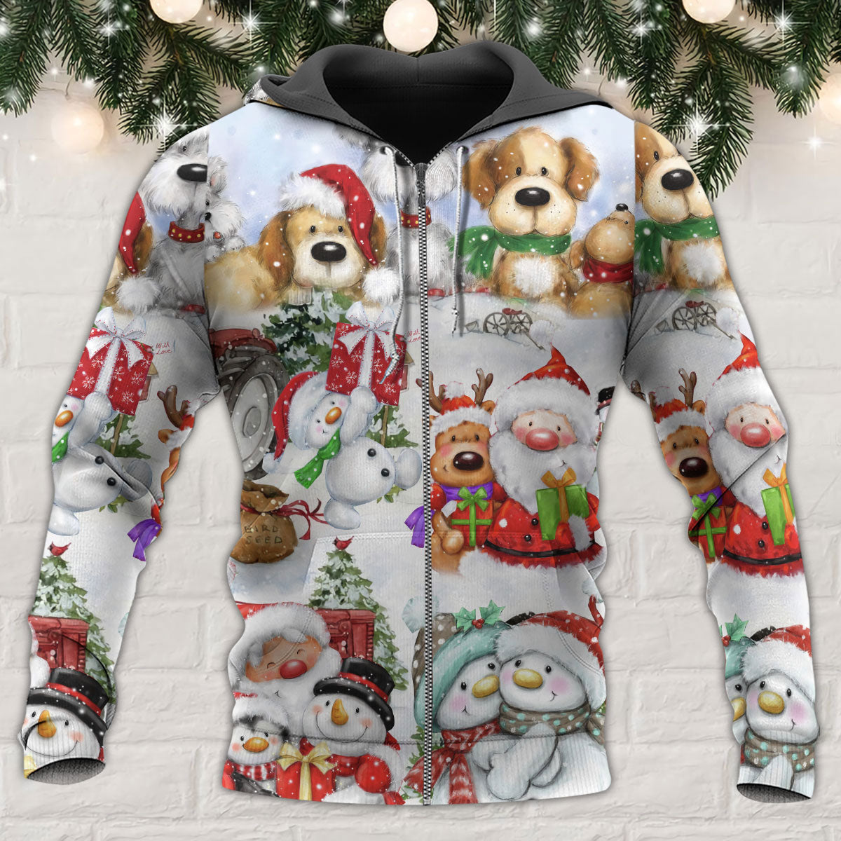 Santa And Snowman Christmas Happy Together - Hoodie - Owls Matrix LTD