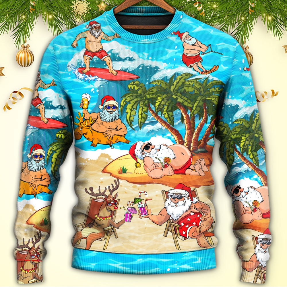 Christmas Santa Claus Chilling On The Beach Mele Kalikimaka Funny - Sweater - Ugly Christmas Sweaters - Owls Matrix LTD