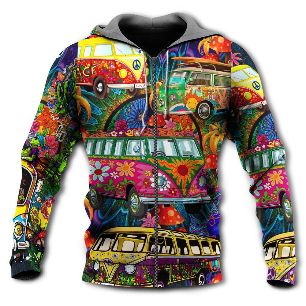 Zip Hoodie / S Hippie Van Colorful Vans On The Way - Hoodie - Owls Matrix LTD