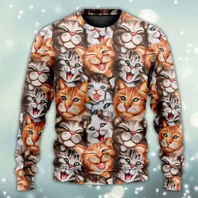 Cat Cute Happy Life With Funny Little Cat - Sweater - Ugly Christmas Sweaters - Owls Matrix LTD