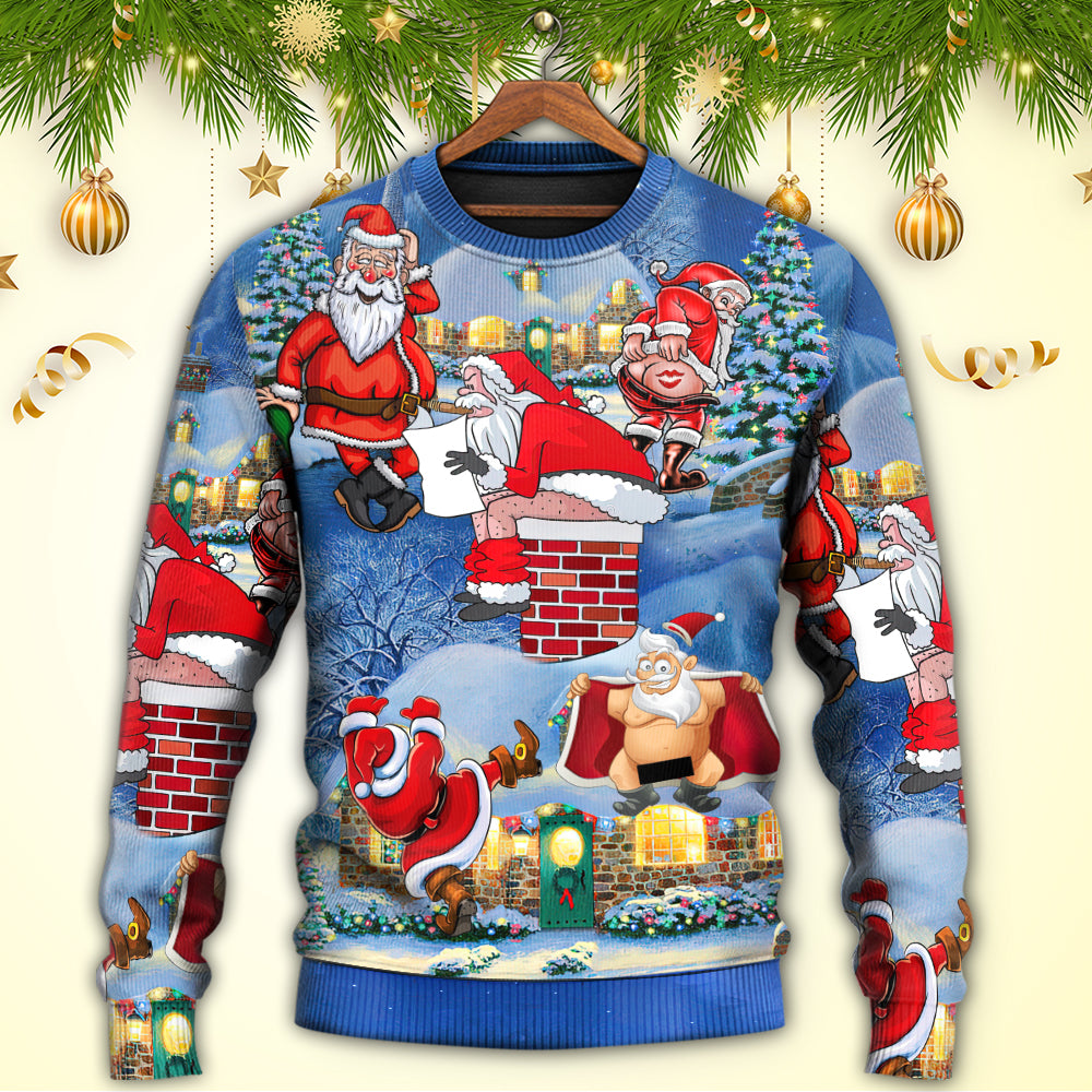 Christmas Rebellious Santa Claus Drunk Beer Troll Xmas Funny - Sweater - Ugly Christmas Sweaters - Owls Matrix LTD