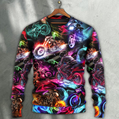 Motorcycle Racing Neon Light Colorful - Sweater - Ugly Christmas Sweaters - Owls Matrix LTD