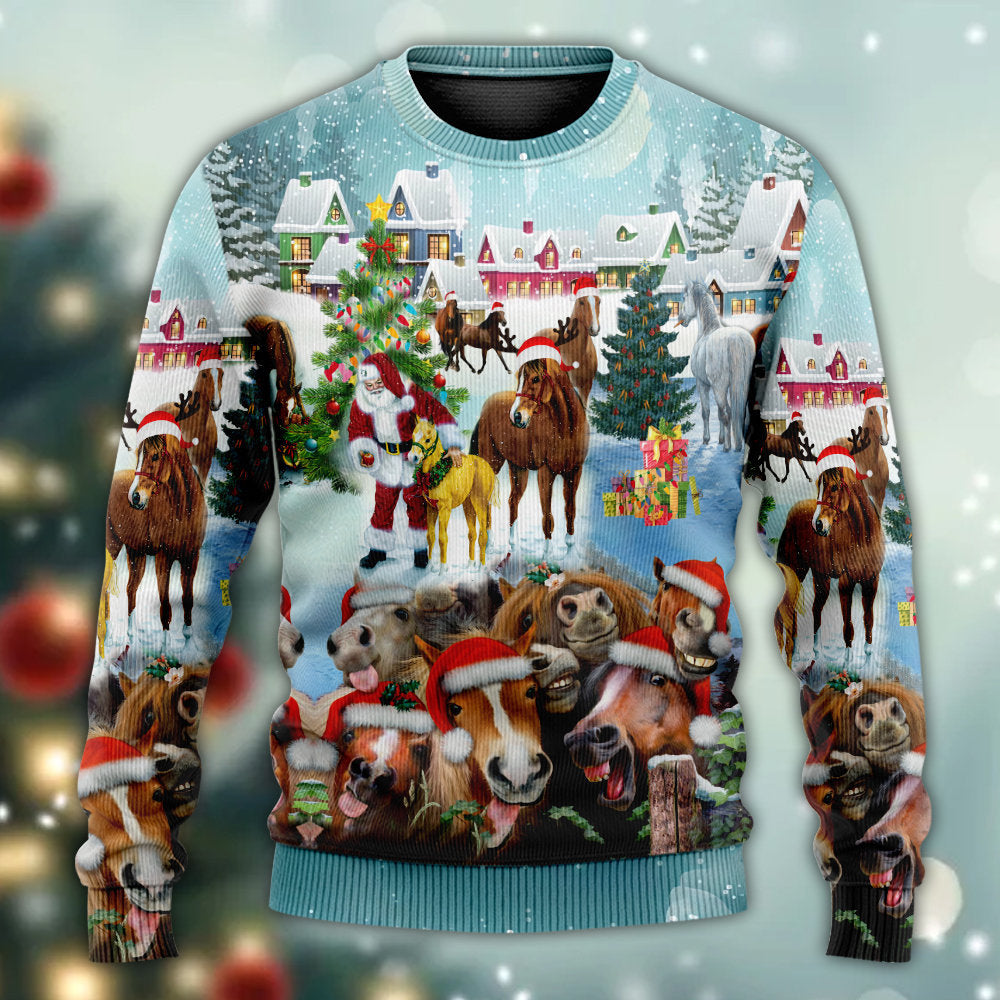 Horse Loves Christmas Very Happy - Sweater - Ugly Christmas Sweaters - Owls Matrix LTD