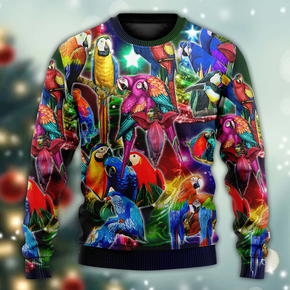 Parrot Tropical Merry Christmas - Sweater - Ugly Christmas Sweaters - Owls Matrix LTD
