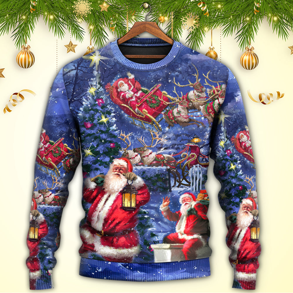 Christmas Santa Claus Chilling Happy Xmas Light Art Style - Sweater - Ugly Christmas Sweaters - Owls Matrix LTD
