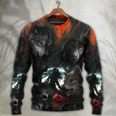 Halloween Black Wolf In The Dark - Sweater - Ugly Christmas Sweaters - Owls Matrix LTD