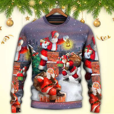 Christmas Having Fun With Santa Claus Gift For Xmas Art Style - Sweater - Ugly Christmas Sweaters - Owls Matrix LTD