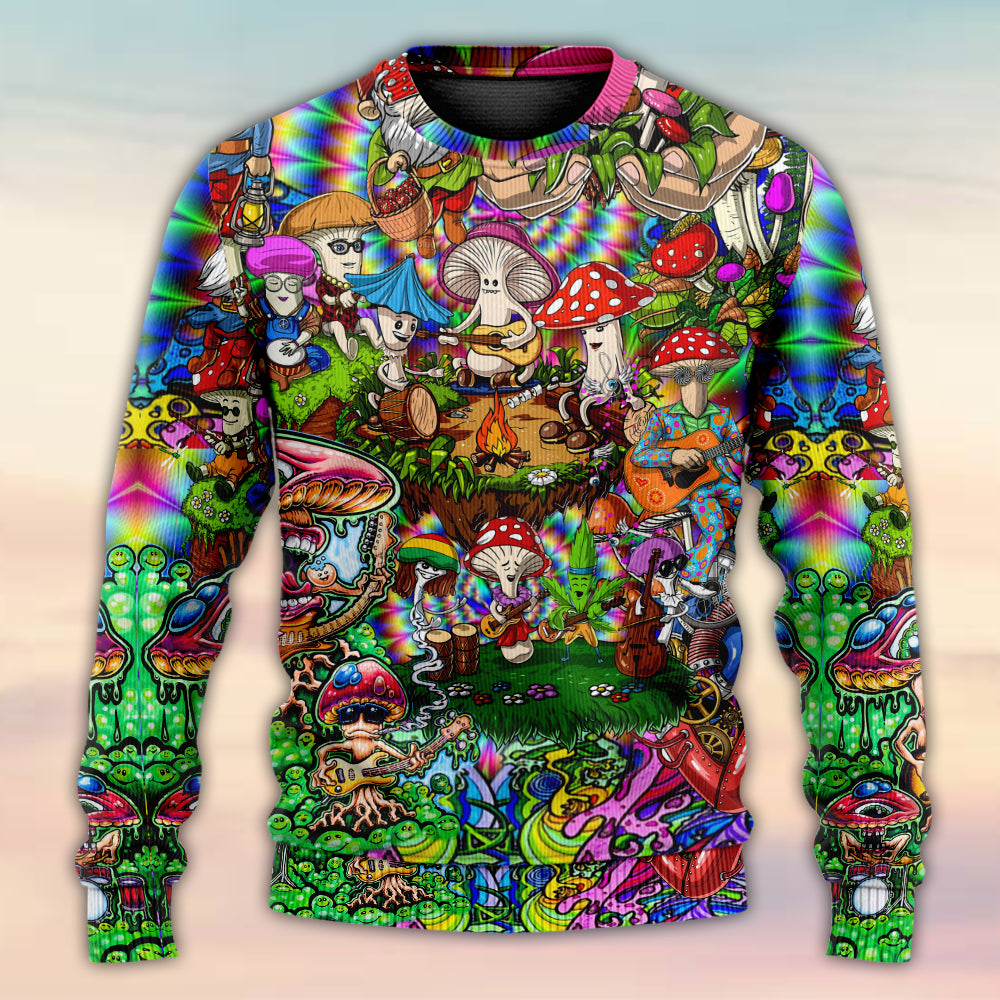 Hippie Mushroom Music Band Of Life - Sweater - Ugly Christmas Sweaters - Owls Matrix LTD