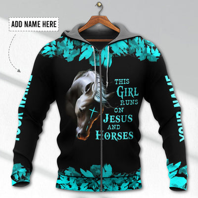 Horse This Girl Runs On Jesus And Horse Personalized - Hoodie - Owls Matrix LTD
