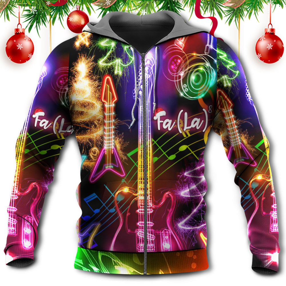 Christmas Guitar Tree Happy Glow Light Style - Hoodie - Owls Matrix LTD