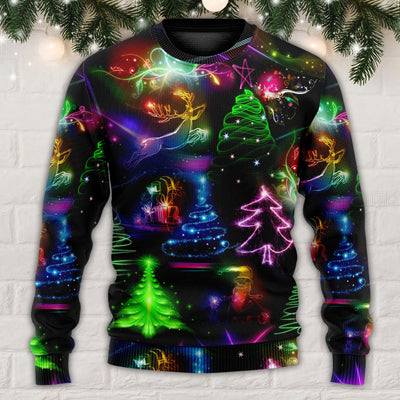 Christmas Neon Art Christmas Tree And Snowman Style - Sweater - Ugly Christmas Sweaters - Owls Matrix LTD