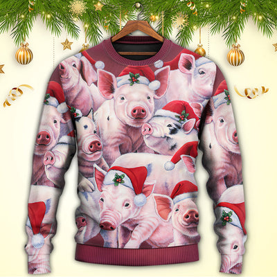 Christmas Piggies Funny Xmas Is Coming Art Style - Sweater - Ugly Christmas Sweaters - Owls Matrix LTD