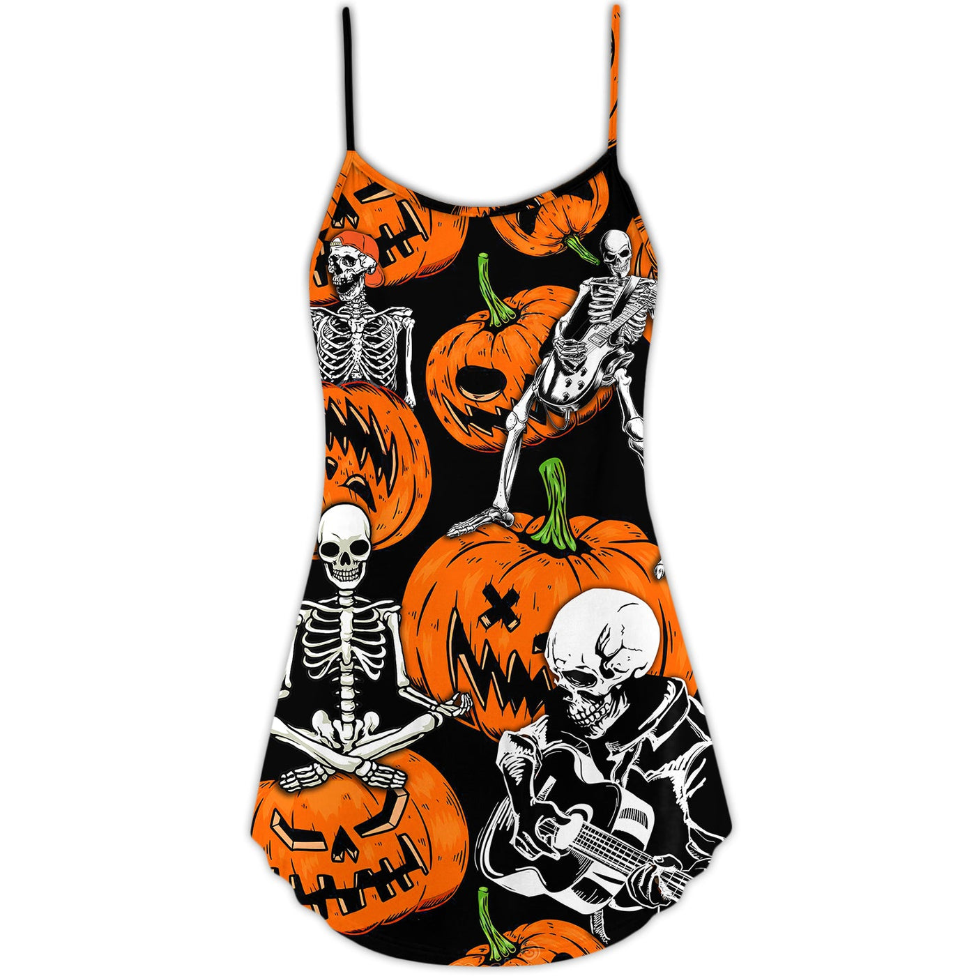 Halloween Skeleton Pumpkin Scary - V-neck Sleeveless Cami Dress - Owls Matrix LTD