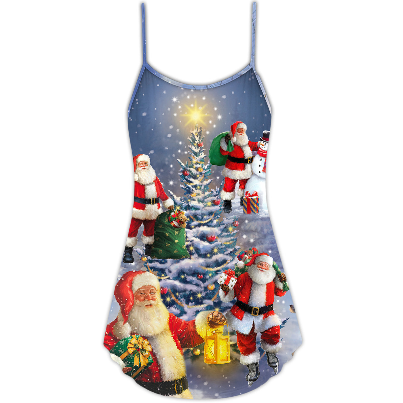 Christmas Santa Love Snowman In The Village Gift For Xmas - V-neck Sleeveless Cami Dress - Owls Matrix LTD