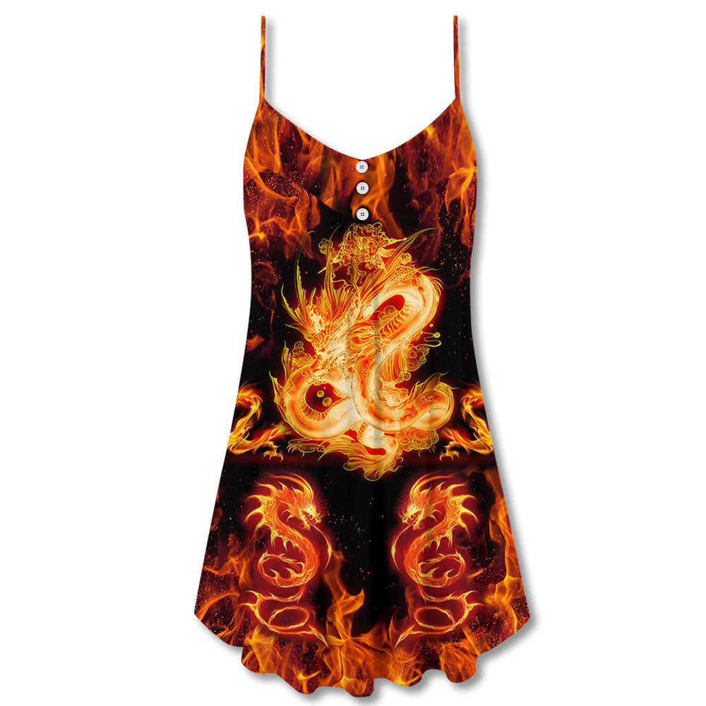 Dragon And Fireball Madness - V-neck Sleeveless Cami Dress - Owls Matrix LTD