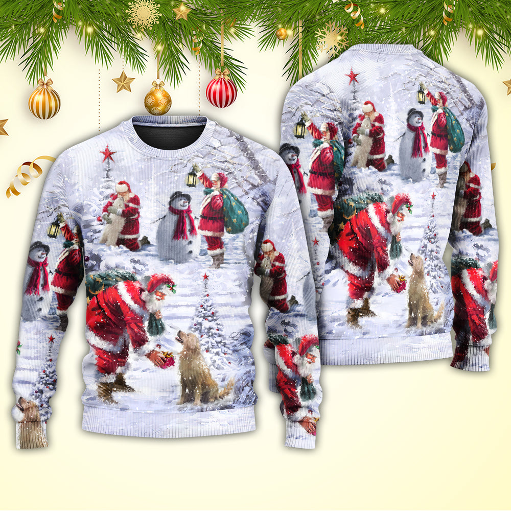 Christmas Santa Claus Chilling With Animal Snowman Happy Xmas Art Style - Sweater - Ugly Christmas Sweaters - Owls Matrix LTD