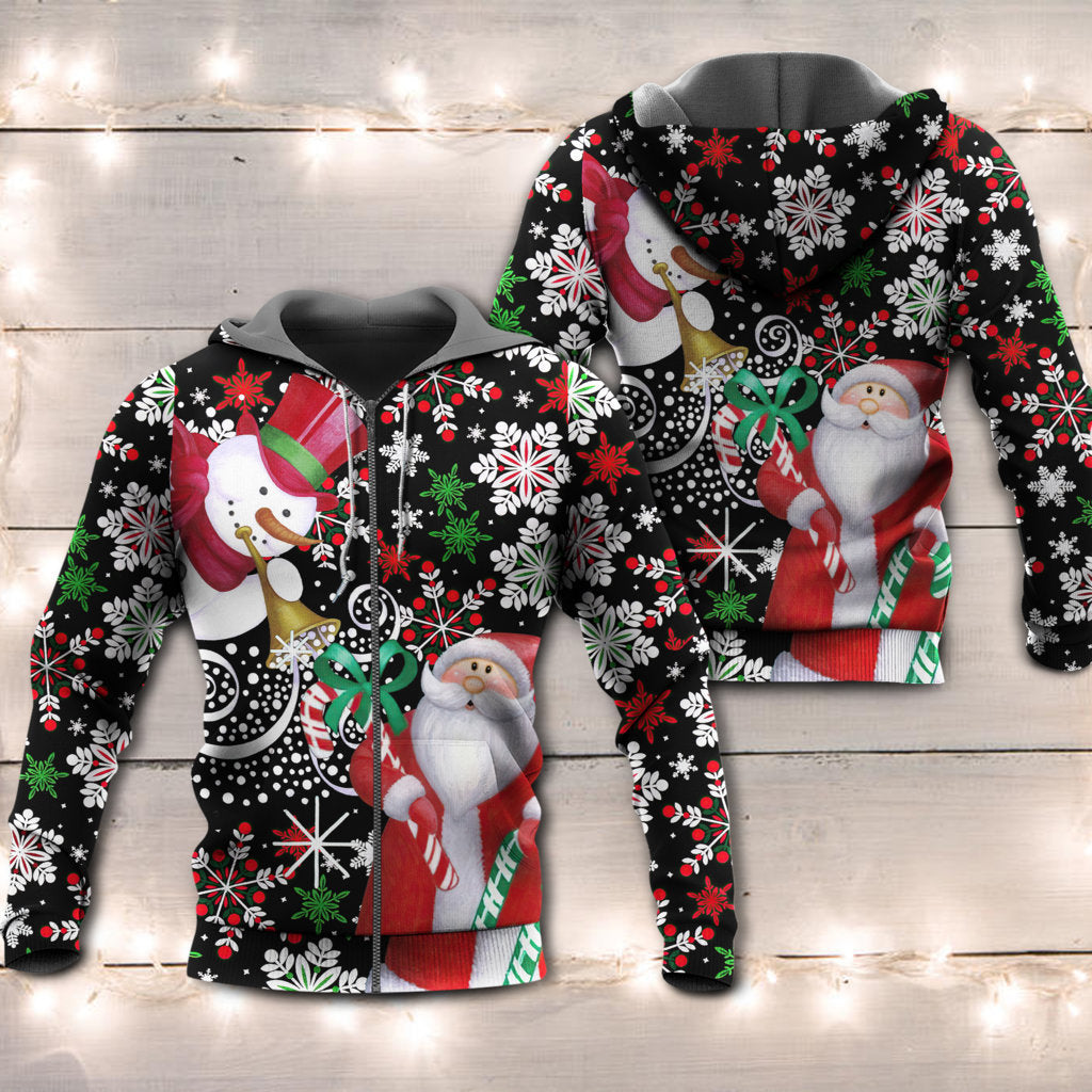 Christmas Snowyday With Santa And Snowman - Hoodie - Owls Matrix LTD